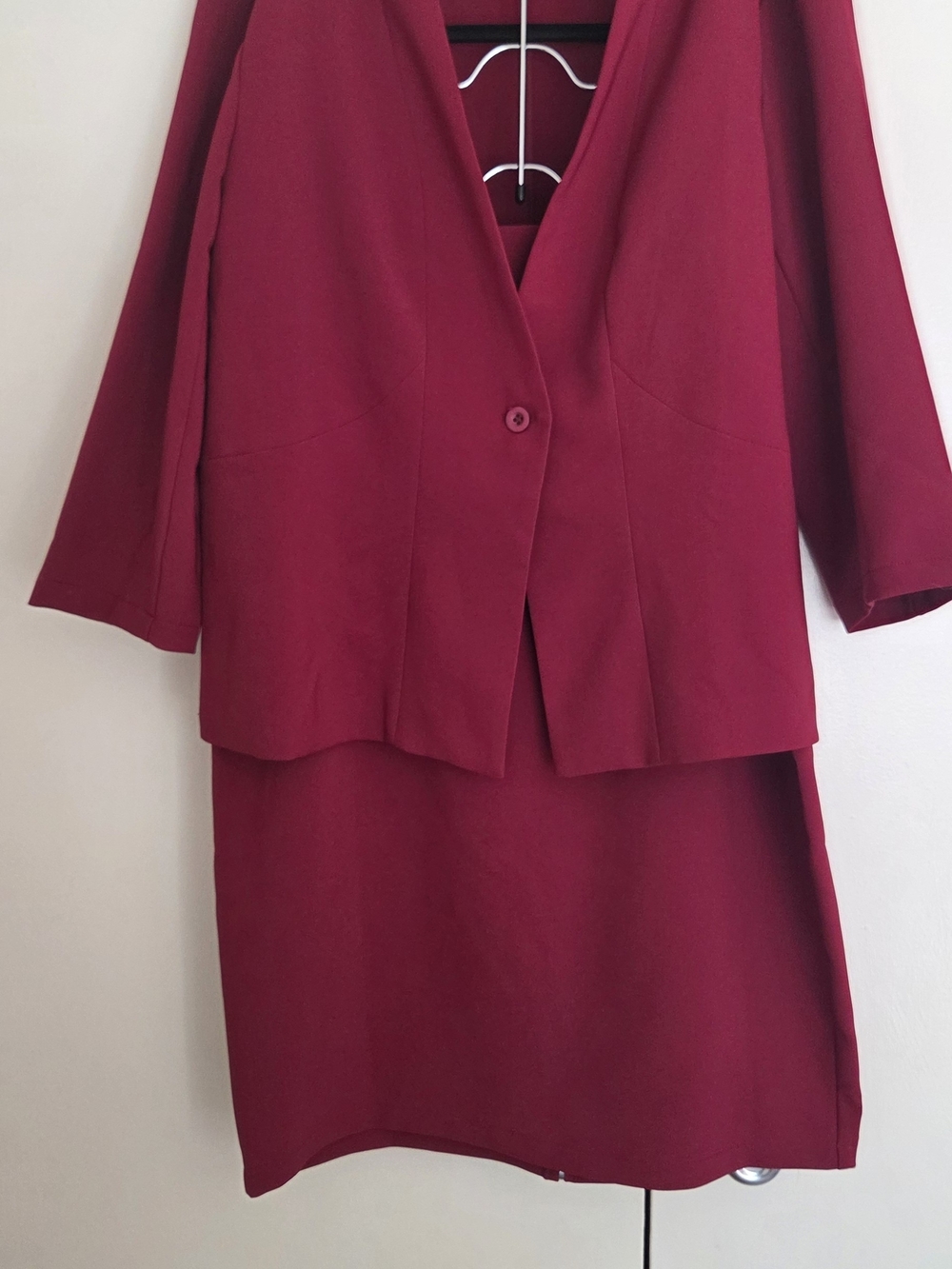 Women's Red Blazer Pencil Skirt Set Classic Professional Style
